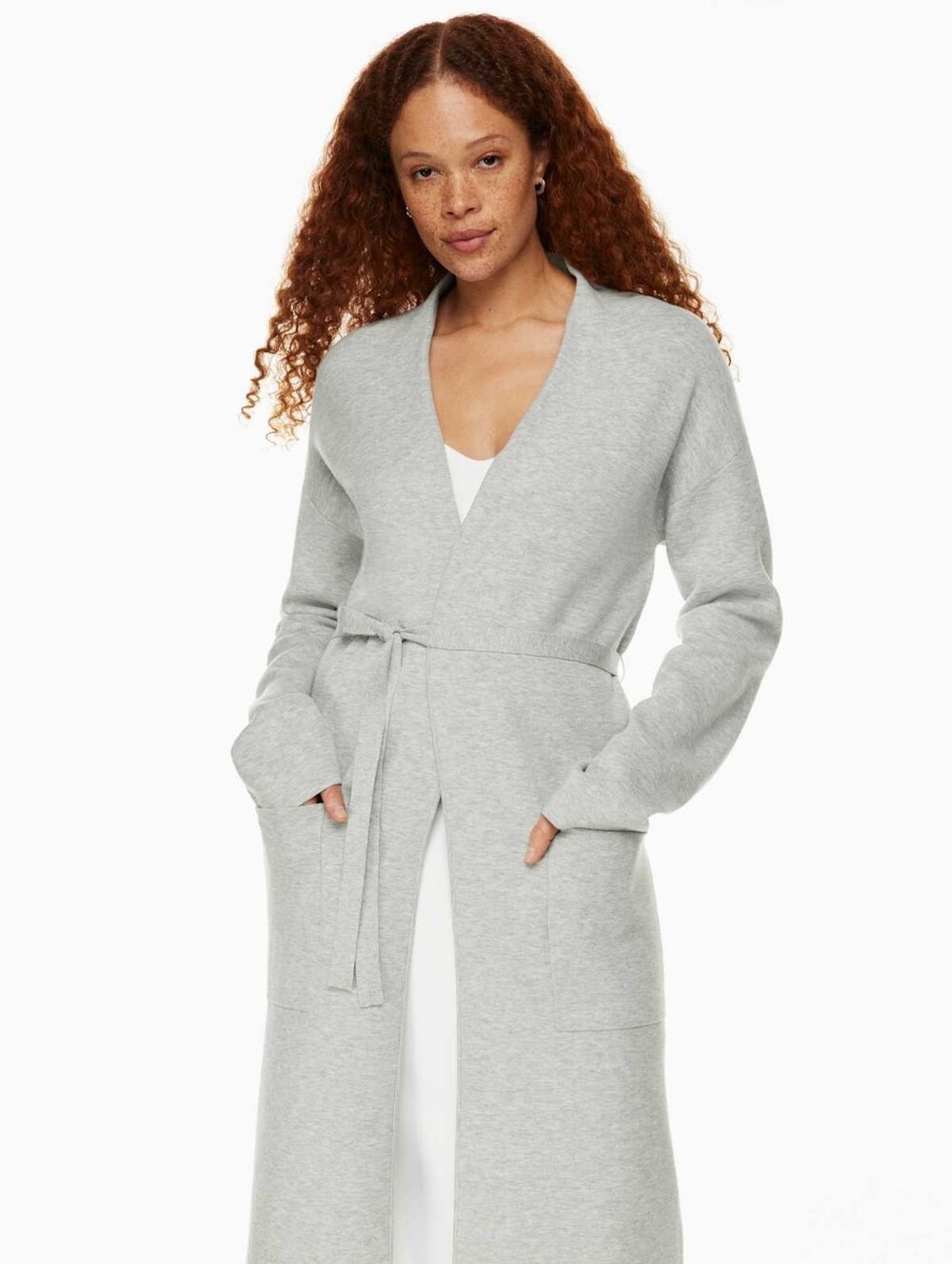 Aritzia Babaton Dark Gray Knit Belted Long Cardigan Jacket/ Sweater